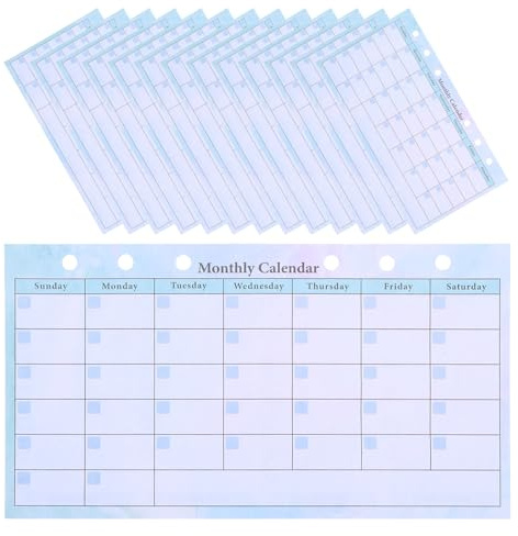 JECOMPRIS Recambios para Planificador Mensual A6 14 Hojas Sueltas Diseño de 6 Orificios, Papel Resistente para Cuaderno de Anillas, Insertos de Calendario y Planificador Semanal, Uso