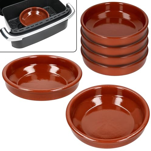 MamboCat 6er Set Airfryer Tonschalen rund I Ø 20 cm, 700 ml I Tapas- & Auflaufformen aus Ton I Servierschalen für Ofen, Airfryer, Brunch & Buffet I große Cazuela I Antipasti