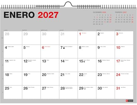 Miquelrius - Calendario de Pared A3 2026 2027, 18 Meses, Basic Gris