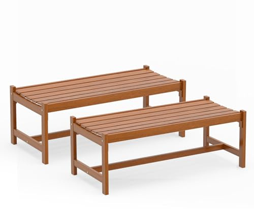 COSTWAY Gartenbank Holz Wetterfest 2er Set, Sitzbank ohne Lehne, 2-Sitzer Holzbank, Balkonbank aus Hartholz, Blumenbank für Garten, Balkon, Terrasse, 112 x 51 x 41,5 cm (Natur)