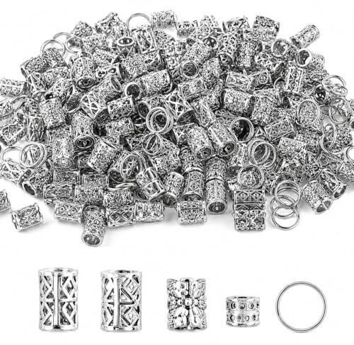 MUNZE 80 Accesorios Pelo Plateados, Anillos Ajustables Para Rastas, Bobinas Joyería, Estándar, Para Trenzas Y Festivales
