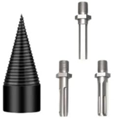 32mm Cone Bit for Wood Splitting, 67mm Cutting Edge, Compatible with Rotary Hammer & Percussion Drill – 3 Shank Adapters, Log Diameter up to 10cm