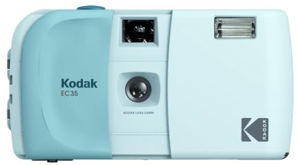 KODAK EC35 35 mm filmkamera, återanvändbar, fokusfri, inbyggd blinkning, glidskydd, nybörjarvänlig (film och AA-batteri ingår inte) (enkel, puderblå)