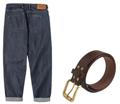 JOHAFXC mäns tunga raka jeans selvedge denim byxor vintage arbetskläder medelhög midja casual byxor, Jeans och bälte, 36