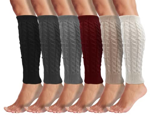 Winterlace Womens Leg Warmers 6 Pairs Dance Ballet Knee High Sleeve Cable Knit Long 80s Retro Workout Gym Pilates Yoga