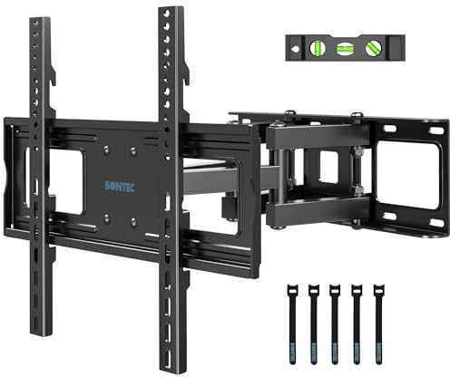 BONTEC Full Motion TV Wall Mount for 23-70 Inch TVs, Hold up to 99 lbs, Max VESA 400x400mm, Swivel Tilt Dual Arms, Adjustable Viewing Angle, Fits 16 Wood Studs, Easy Assembly