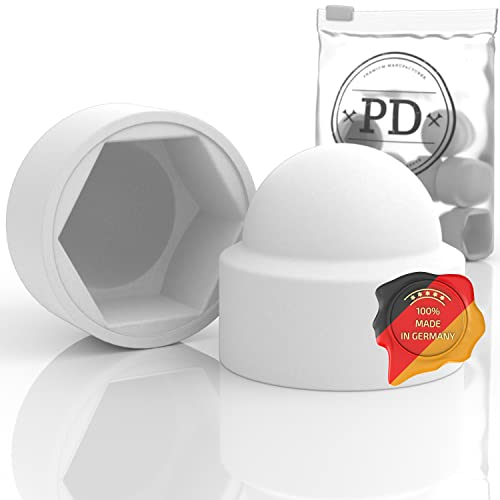 PD® Sechskant Schutzkappen M8 (Schlüsselweite 13) | Abdeckkappen für Schrauben Weiß aus Kunststoff | Langlebige Abdeckkappen für Muttern & Schraubenkopf | Schraubenabdeckung Weiss | 10 Stück
