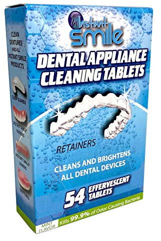 Instant Smile Compact Dental Appliance Cleaning Kit with 54 Effervescent Tablets, Odor and Stain Remover, Keeps Dental Appliances Clean and Fresh, Mint Flavour