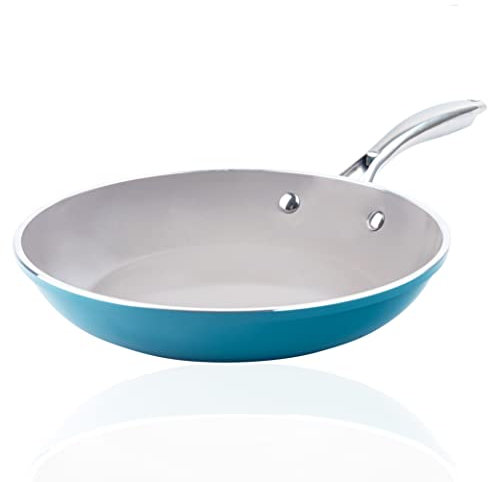 GOTHAM STEEL - Sartén antiadherente de 8 pulgadas, sartén de cerámica saludable, antiadherente, libre de PFOA, distribución uniforme del calor, apta para horno y lavavajillas, azul turquesa