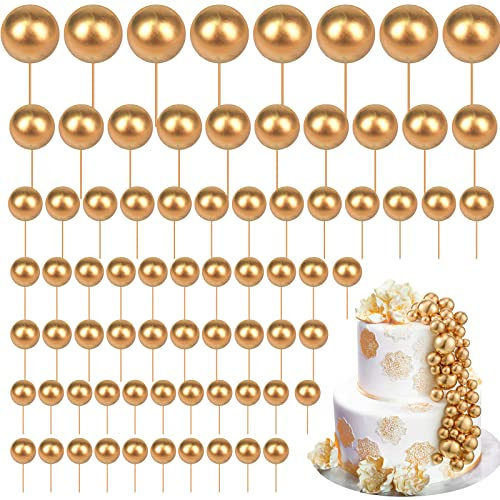 108 Pcs Graduation Balls Cake Topper DIY Cupcake Insert Foam Balloons for Cake Baking Wedding Anniversary Birthday Decoration(Gold,Multi Sizes)