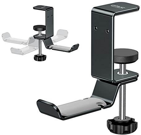 urmust Headphone Stand with Cable Clip, 360 Degree Swivel Adjustable Desktop Headset Holder，Non-Slip Desk Hook Space Save Universal Headphone Mount (Gray)