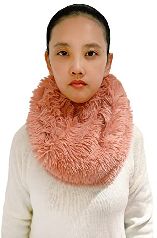 Lina & Lily Loop Schal Damen Winter Schlauchschal aus Kunstfell (Dusty Rose)