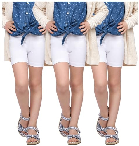 3-pack cykelshorts för flickor – säkerhet bekväm bomull enkel icke genomskinlig flicka korta leggings barn – paket med 3 skoldans sportcykel sommarshorts knälång, Vitt, 5 år