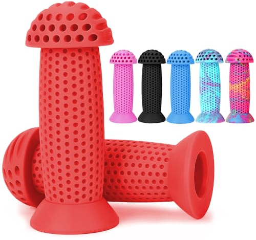 Aluscota Manopole per bicicletta per bambini – Manopole per manubrio con massima sicurezza | 105 mm per biciclette per bambini, scooter, triciciclo (A Red)
