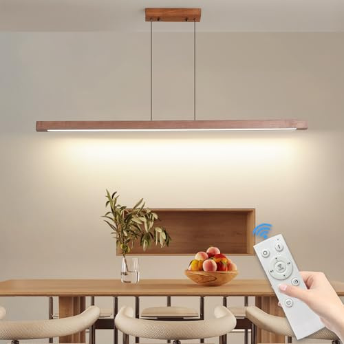 Mikeru 80cm Pendelleuchte Walnuss, LED Pendelleuchten Höhenverstellbar Von 1cm bis 150cm 10% bis 100% Dimmbare Hängeleuchte Modern Esszimmer Geeignet 3000K/4500K/6500K für Wohnzimmer, Schlafzimmer