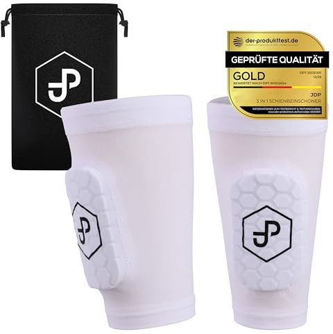 JDP Premium protège-Tibias 3 en 1, Chaussettes avec protège-Tibia intégré Football Homme/Femme, Protections de Tibia avec Chaussettes de Football incluses, protège-Tibias de Football, Taille M Blanc