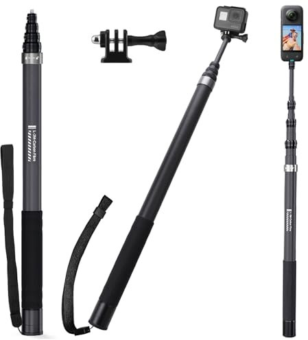 Wiseten Palo Selfie Fibra de Carbono 3M/300CM para Insta360 X5 X4 X3, Ultra Largo Invisible Selfie Stick Monopie Extensible con Adaptador para GoPro Hero 13 12 11 10 Black dji Osmo Action 5 Pro
