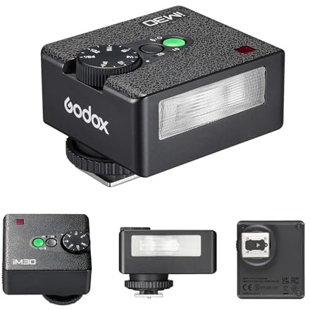 Godox iM30 Mini Blitzkamerablitz, GN15 7 Stufen Blitzleistung CCT 6500K±200K Mini Flash Speedlite 230 Full-Power Blitz für Canon Sony Nikon Fuji Olympus Kamera