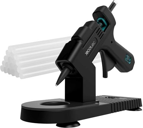 Cecotec Pistola Silicone Caldo con Base Protettiva Perfect Fix 20. 20W, Dimensione Compatta, Riscaldamento Ultrarrapido, Include 80 Bastoncini di 7mm di Diametro di Colla Trasparente, Fino a 180ºC