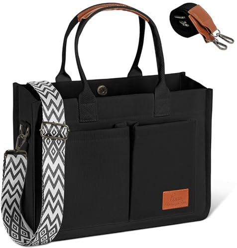 Aucuu Canvas Tasche Damen, Große Handtasche mit 2 Verstellbaren Schultergurten, Arbeitstasche Schultertaschen, 15.6 Zoll Laptop Tasche, Tote Bag Damen, Umhängetasche für Schule Arbeit Reise