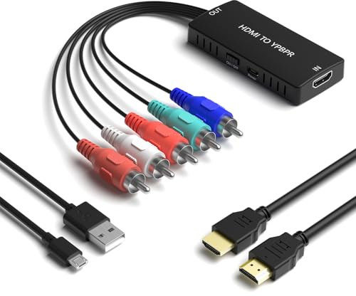HDMI to Component Converter, YPbPr + R/L Audio Adapter Converter 1080P 5RGB Converter for Blu-ray DVD, STB, PS3, PS4, Fire Stick, PC, Xbox, Roku, DVD Players