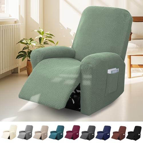 BOUFEIDA 4-Teilig Sessel Überzug, 1-Sitzer Sesselschoner mit Taschen | All-Inclusive Streifen-Jacquard Sesselschoner für Fernsehsessel Relaxsessel Sesselhusse, Anti-Rutsch & High Stretch