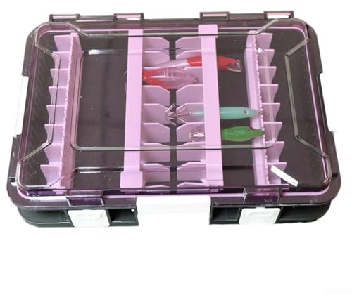 Boîte de rangement pour appâts de pêche et accessoires, étanche, double face, avec 11/16 compartiments pour l'organisation (couvercle rose)