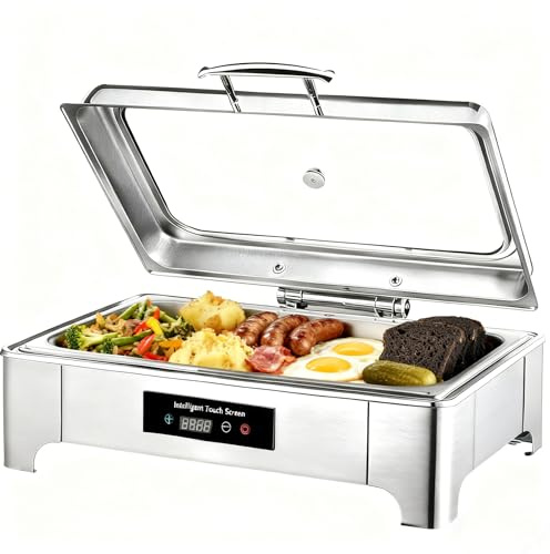 RSHJD Chafing Dish Electrico, 9L Calentador de Comida Electrico para Buffet con Control Inteligente, Calentador de Buffet Acero Inoxidable para Buffet y Fiestas, Temperatura Regulable 0-90℃ (GN1/1)
