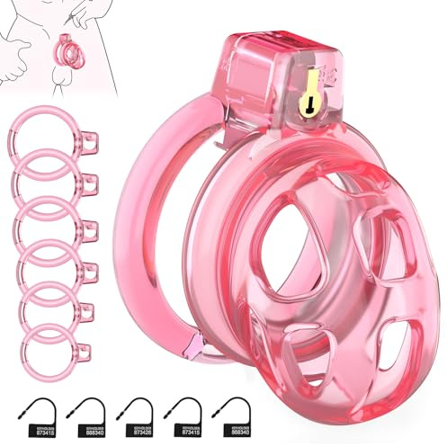 Chastity Cage Male Sex Toys, Bondage Cock Cage Pink with Invisible Sissy Chasity Cage, Silicone Chastity Devices for Long-Term Wear with 6 Penis Rings, Sex Toy for Men