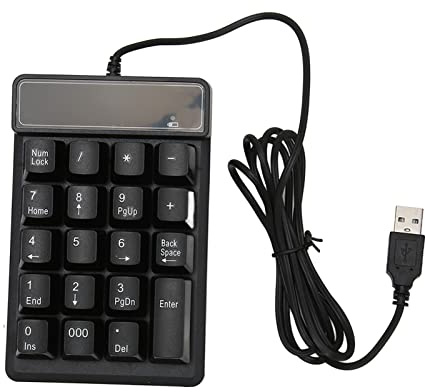 TICFOX Kabelbundet nummerblock, numeriskt tangentbord, USB, plug-and-play, 19 tangenter, kompakt design för bokföring, kontor, spel, svart ABS