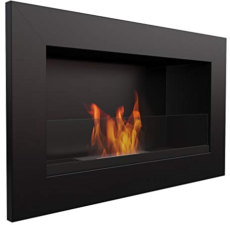 Biokamin KRATKI Golf – Wandkamin Schwarz mit Schutzglas – TÜV Zertifiziert – moderner Ethanolkamin ohne Schornstein – umweltfreundlich & dekorativ