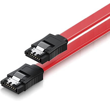 CABLEPELADO Cavo SATA II | Cavo dati | SATA II Serial ATA 3.0 Gbit/s | Cavo piatto SATA | Cavo di collegamento interno HDD SSD disco rigido | Sata connessione diritta | Rosso (Con ancoraggi)