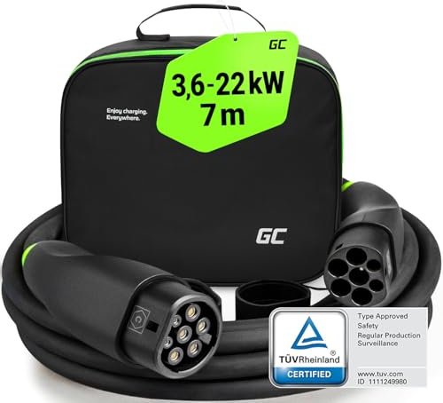 Green Cell GC Typ 2 Ladekabel für EV Elektroautos PHEV | 7.2kW | 32A | 7 Meter | Typ 2 auf Typ 2 | 1-Phasig | Kompatibel mit i3, i4, ID.3, ID.4, e-Golf, e-Up!, Leaf, Q4 E-Tron, Kuga PHEV, Corsa EV