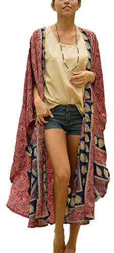 YOUKD Cardigan Long Kimono bohème Robe Maxi Cache-Maillot de Plage pour Femme
