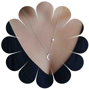 Yienate Dainty Moon Star Pendant Necklace Chain Fashion Charm Boho Necklace Jewelry for Women and Girls