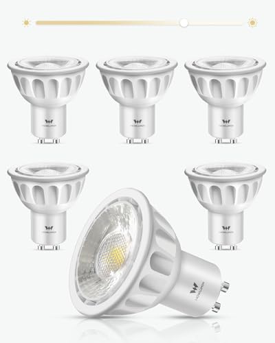 WOWLUMEN Dimmable GU10 LED Light Bulbs, MR16 GU10 Base Bulb Replacement for Recessed Track Lighting, 3000K Warm White 5W 500LM 40° Spotlight for Kitchen, Range Hood, Living Room, Bedroom, 6 Pack