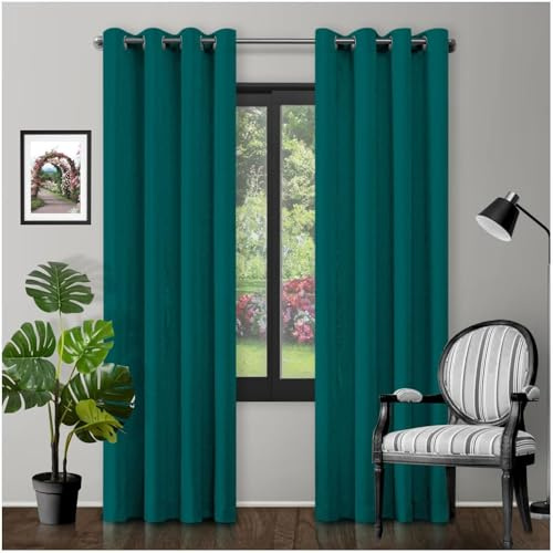 Eyelet Top Blackout Polyester Curtains Large Door Thermal Insulated Panels For Bedroom/Living Room, Teal, 66X72 Inch
