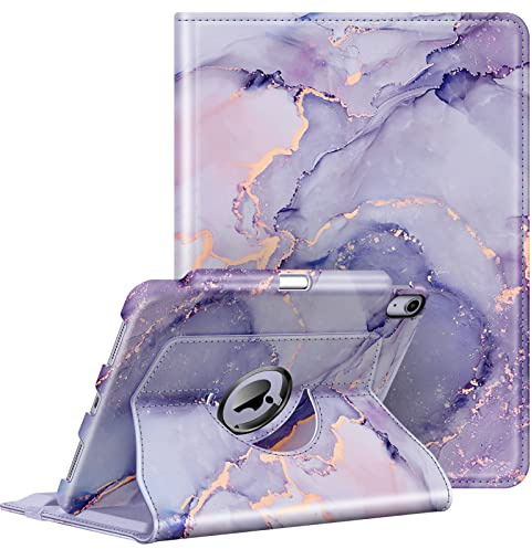 Fintie Hülle für iPad Air 11 Zoll M4/M3/M2, iPad Air 5./ 4. Gen 10.9 Zoll | Schutzhülle mit Stifthalter, 360 Grad drehbarem Ständer, Auto Schlaf/Wach Funktion, Lila Marmor