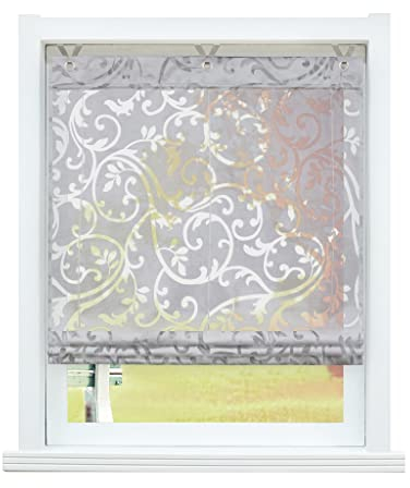 SCHOAL Raffrollo ohne Bohren Raffgardinen Ausbrenner Gardinen Transparent Ösenrollo Vorhänge mit Ösen 1 Stück BxH 60x130 cm Grau