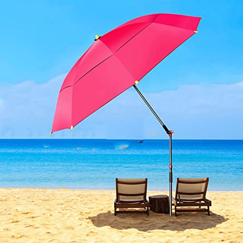 JJ Home Parasol de Plage Portable ø220 cm avec Ancre de Sable et Poteau inclinable en Aluminium, Parasol d'extérieur pour Plage, terrasse, Jardin, Piscine (Rose)