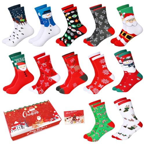 SHAINE Weihnachtssocken Kuschelsocken Damen Weihnachtsmotiv Weihnachten Festlicher Baumwolle Adventskalender Socken Kinder Christmas Sock Decorations Lustige Winter Warme Bett Socken Geschenke Frauen