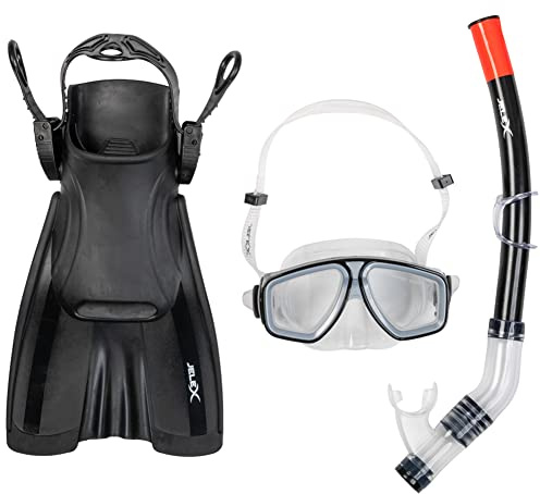 JELEX Deepsea Schnorchel Set mit Flossen (34-38, Schwarz)