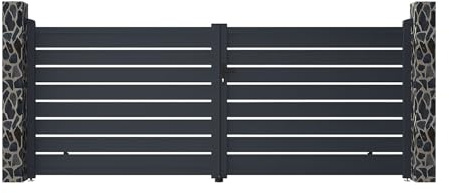 Vente-unique - Flügeltor aus Aluminium, perforiert, L397 x H166 cm, Anthrazit