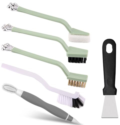 6Pack Kitchen Cleaning Brush Set,Deep Clean Gas Stove Brass Brush, Kitchen Sink Nylon Brushes,Cooktop Scraper,Stiff Bristles Rust Removing and Dust, Scrubber Brush for Range Hood Grease Grime
