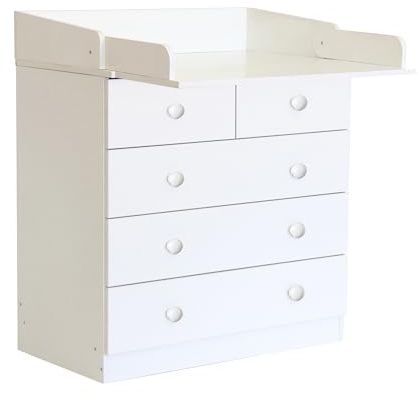 Baby 5 Drawer Storage Unit With Foldable Changing Board - White