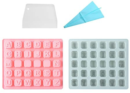 2 Moldes De Silicona Antiadherentes Para Hornear Con Alfabeto De 30 Cavidades Y 4 Espacios Para Hacer Cubitos De Hielo, Gelatina, Chocolate, Jabón, Caramelos Duros, Con Manga Pastelera Y Raspador