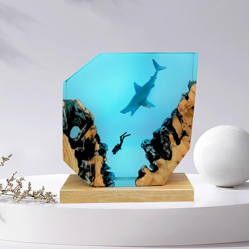eletriace Epoxy Resin Shark Lamp, Ocean Night Light,Artistry Home Decor Bedside Nightlight, Unique Resin Lighting, Nightstand Decorations for Bedroom, Suitable for Holidays(Shark Lamp)