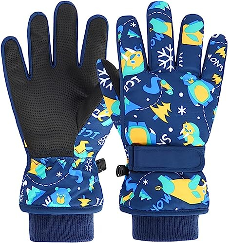 Chanurae Handschuhe Kinder Winter Radfahren Handschuhe Wsasserdichte Skihandschuhe 4 5 6 Jahre Jungen - Fleece Futter - Cartoon Design - S