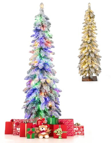 LIFEZEAL Künstlicher Tannenbaum mit Schnee, Weihnachtsbaum Künstlich mit 100 LEDs, Christbaum 120 cm hoch, Schneebedeckter Kunstbaum mit Timerfunktion