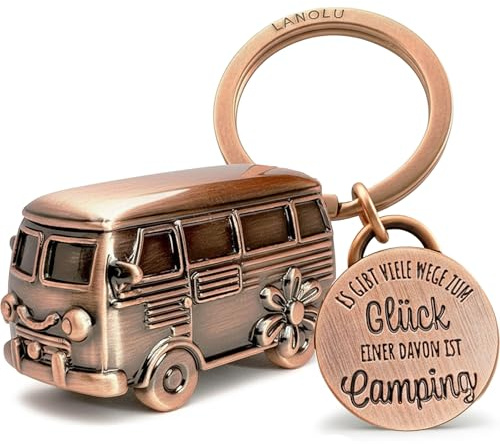 LANOLU Llavero de la suerte de camping, regalo para caravana, regalo para camping y campista, remolque 3D, accesorios de metal
